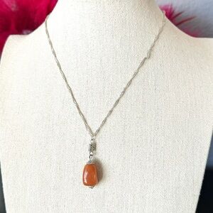 Artisan Silver Necklace with Orange Pendant